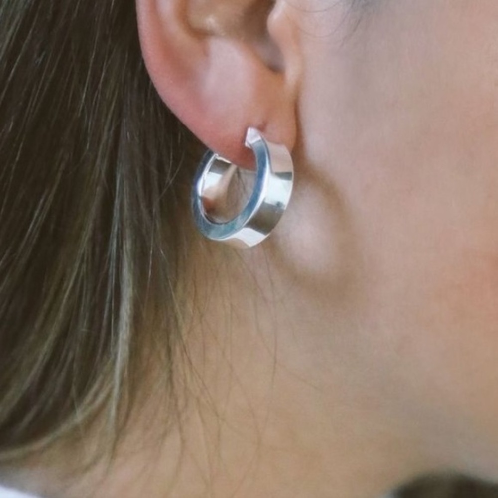 Tiny sterling silver flat Hoop Earrings 1/2” inch